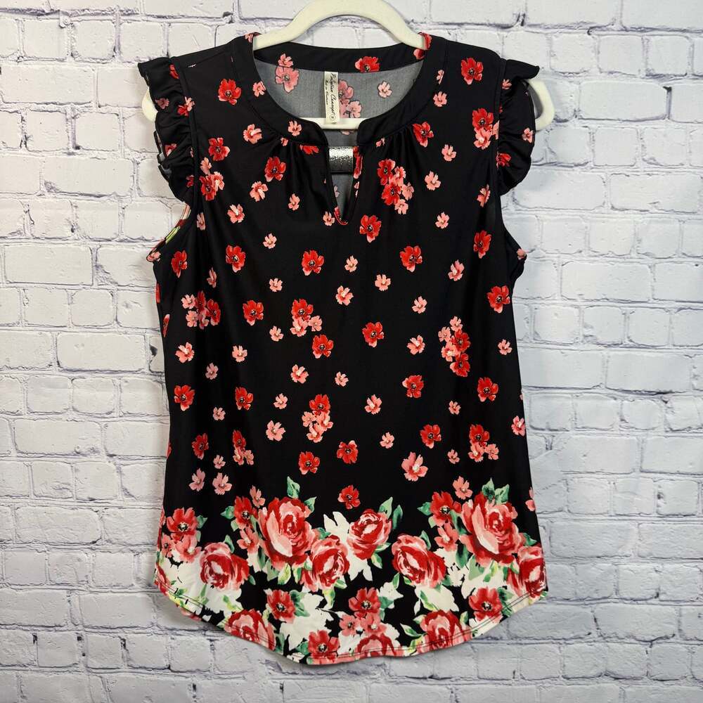 Perception Concept Floral Sleeveless Blouse with Ruffled Neck - Picture 2 of 7